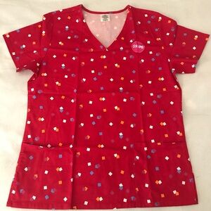 Walmart - Confetti Throw Red Printed Scrub Top (S)